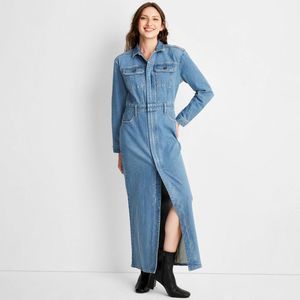 Women's Long Sleeve Denim Maxi Shirtdress - Universal Thread Medium Wash 6